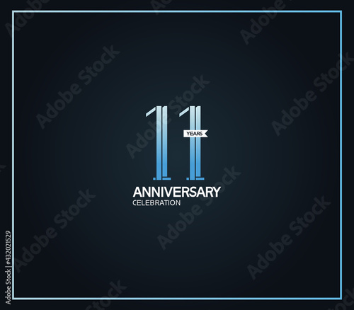 11 years anniversary logotype with cross hatch pattern blue color. vector can be use for party, company special event and celebration moment