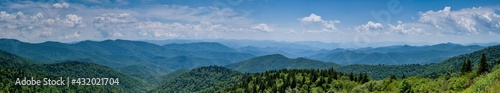 panoramic of the smokey mountains from the blue ridge parkway, north Carolina