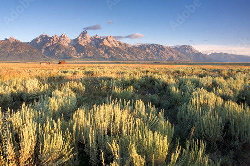 Scenic landscape image of sagebrush flats and Teton range, Grand Teton National Park, Wyoming