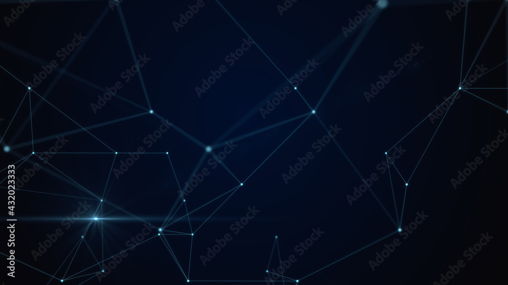 Abstract plexus background with dots and lines moving in space. Technology illustration, dynamic wave. 3d rendering