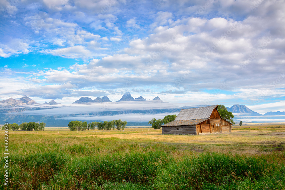 Sunrise at the Moulton Barn on Mormon Row in the Tetons