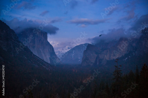 Night Beginning Winter in Yosemite Valley, Yosemite National Park, California.
