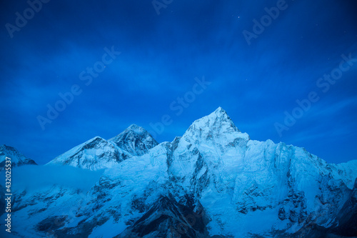 The peaks of Nuptse and Everest as viewed from the summit of Kala Patthar near Gorak Shep in Nepal. photo