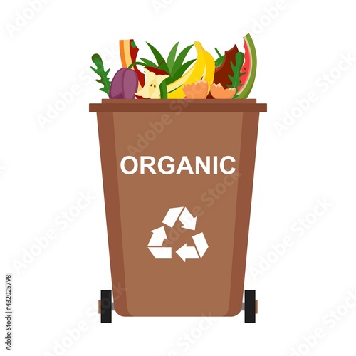 Garbage bin with organic waste, recycling garbage, vector illustration