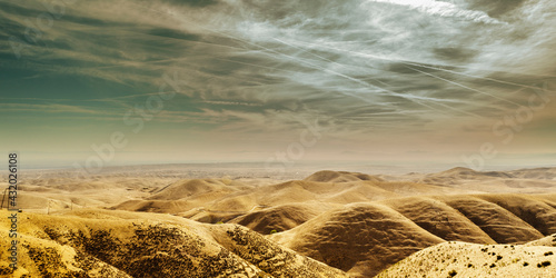 Scenic view, looking east towards the Central Valley from the Temblor Range. In San Joaquin Valley in California in the United States. photo