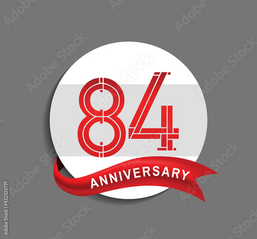 84 anniversary with white circle and red ribbon for celebration event, company special moment and party