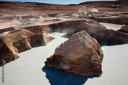 Minerals are mixed and blended naturally in boiling pits at close to000 ft above sea level of the Bolivian Andes at the Sol de Manana Geyser field in southwestern Bolivia. photo