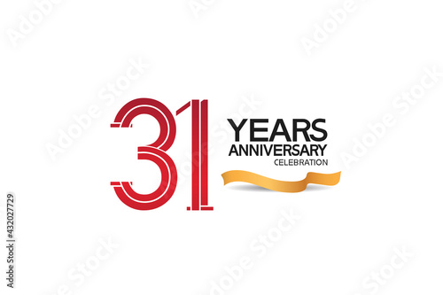 31 years anniversary template with red color number and golden ribbon. vector can be use for template, company special event and celebration moment