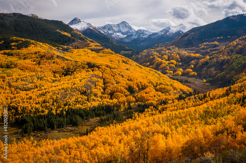 A storm clears over Capitol Peak in the fall near Aspen, Colorado.