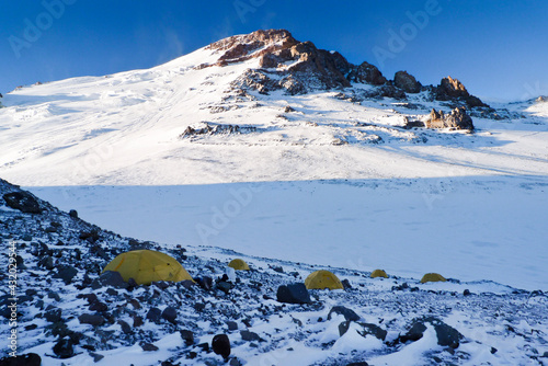 High camp on Aconcagua, highest mountain in South America.