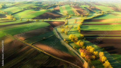 Obraz na plátně Beautiful aerial view of green hills