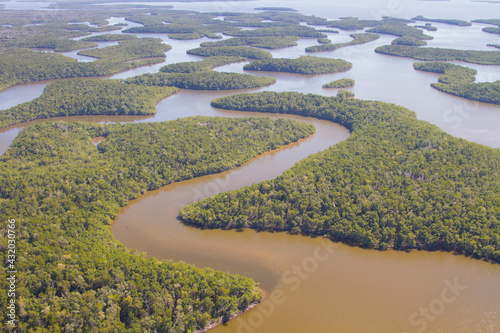 Mangrove creeks and islands photographed from a helicopter within Everglades National Park, Florida.