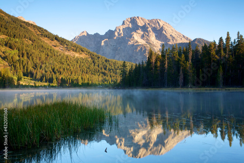 Scenic image of Mt. Moran reflection in String Lake, Grand Teton National Park, Wyoming. photo