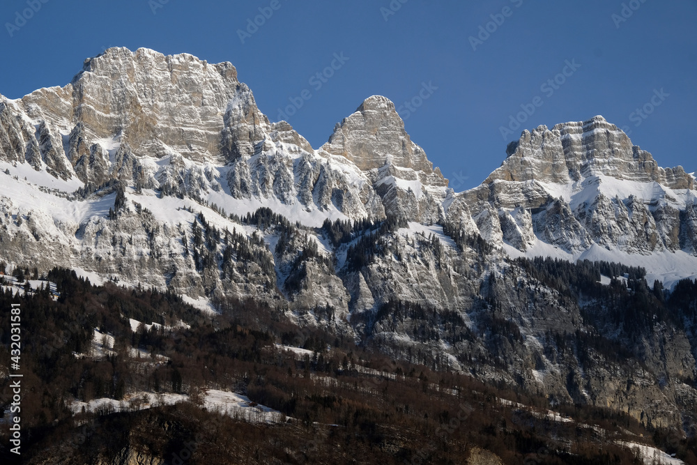 Mountains in winter at Flumserberg near Walensee, Switzerland