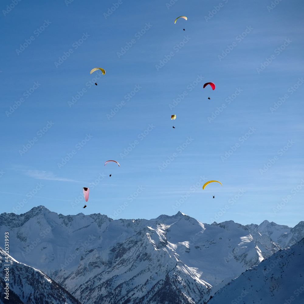 Paragliding around Penken mountain, Mayrhofen, Austria. Paragliding around Penken mountain, Mayrhofen, Austria.