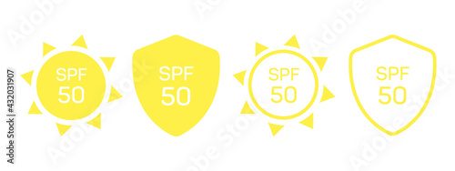 WebUV radiation sun block icon. Solar ultraviolet uv radiation logo 50spf.