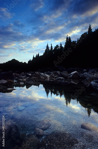 Teixeira creek at sunset, Ponte do Arado, Caldas do Geres, Peneda-Geres National Park, Portugal. photo