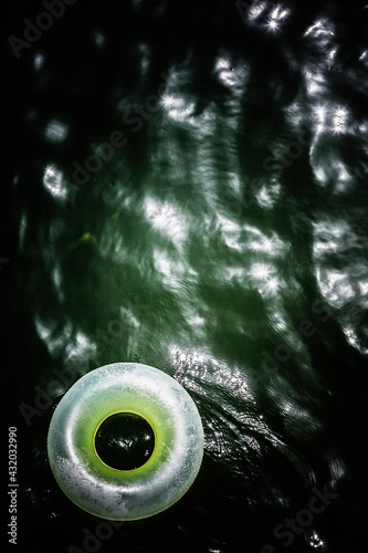 An inner tube floating on the Russian River.
