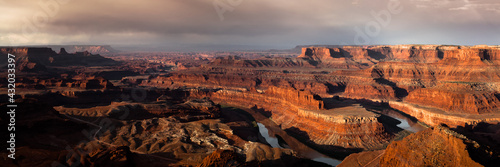 Stormy sunrise high resolution panoramic of Dead Horse Point State Park in Utah. photo