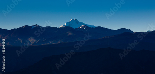 Mt. Huayna Potosi at sunset as seen from La Paz, Bolivia. The Cordillera Real has some of the biggest peaks in the Bolivian Andes.