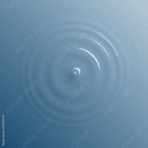 Water drop falling on water surface, top view background