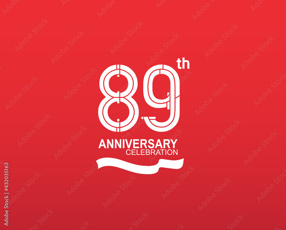 89 anniversary logotype flat design white color isolated on red background. vector can be use for template, company special event and celebration moment