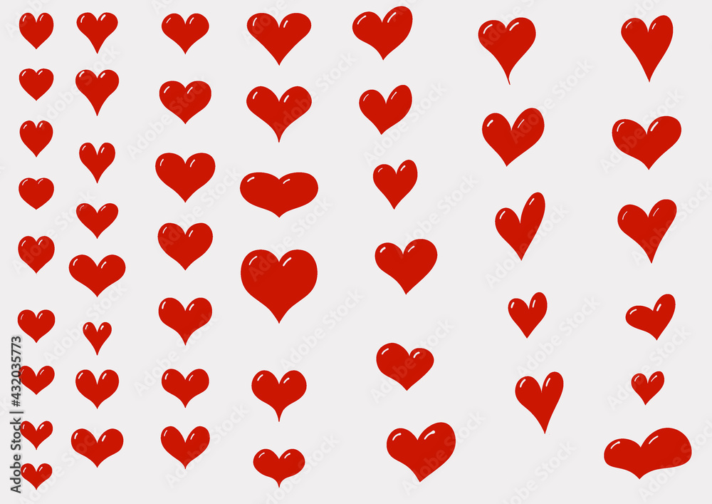 Many red hearts with dark red fill and highlights
