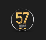 57 years golden anniversary logotype golden number and silver ring. vector can be use for template, company special event and celebration moment