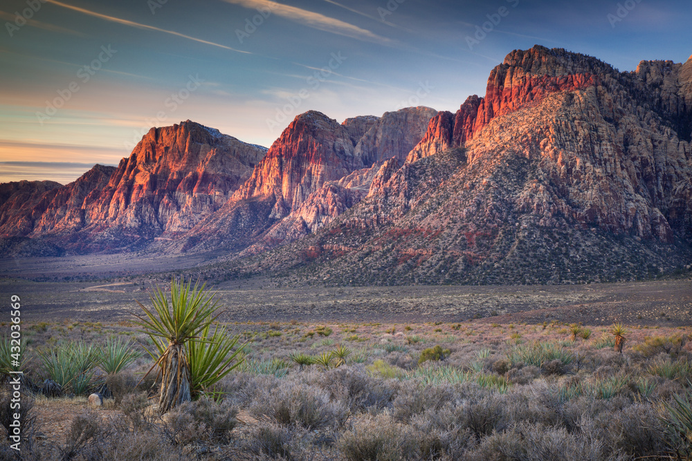 Sunrise hits Red Rock National Conservation Area near Las Vegas, Nevada