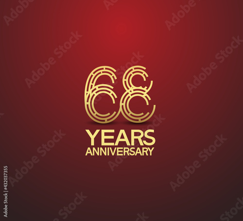68 years golden anniversary logotype with labyrinth style number isolated on red background. vector can be use for template, company special event and celebration moment