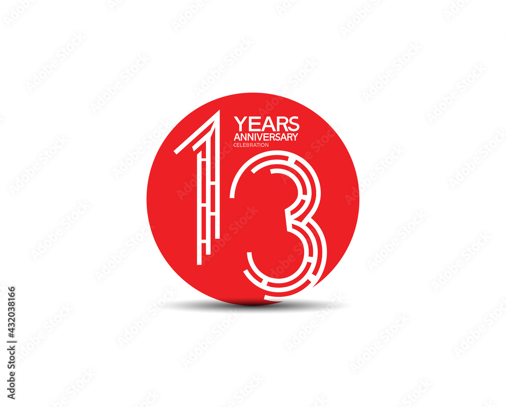 13 years anniversary design with labyrinth style inside red circle for celebration 13 years anniversary design with labyrinth style inside red circle for celebration