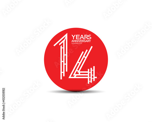 14 years anniversary design with labyrinth style inside red circle for celebration