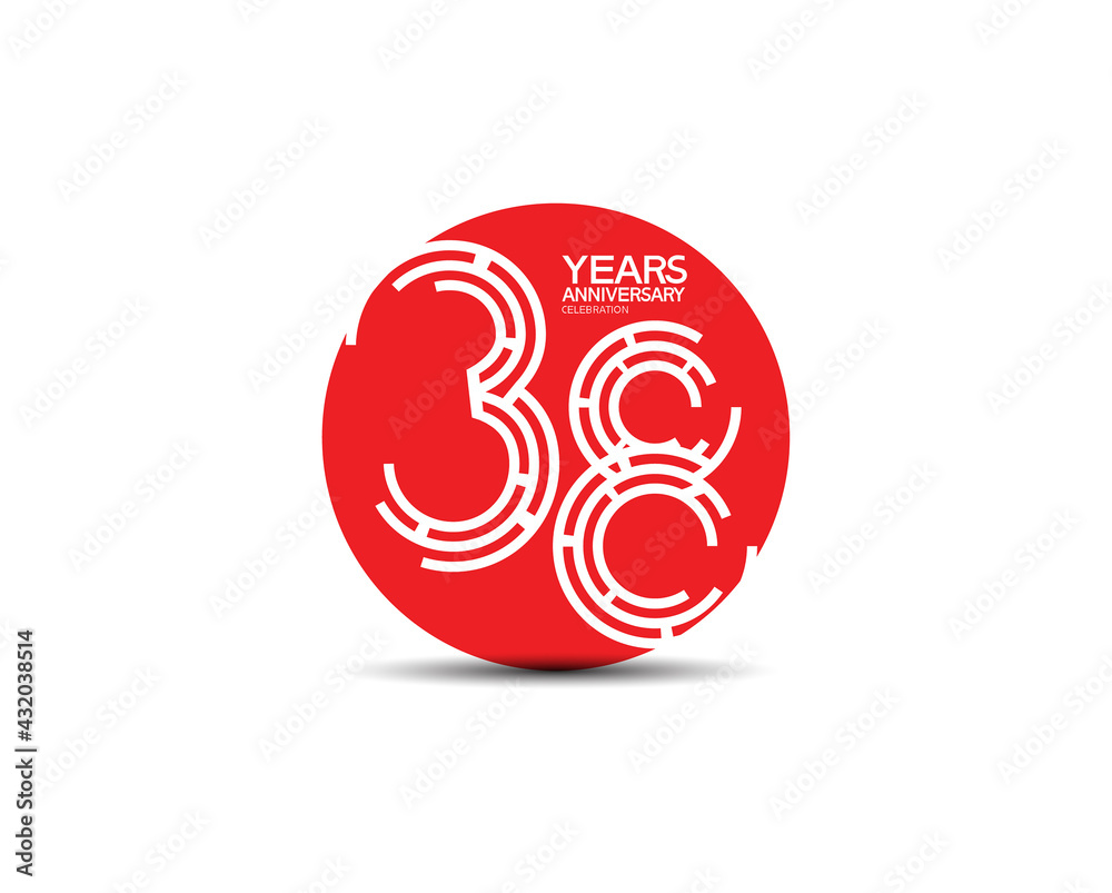 38 years anniversary design with labyrinth style inside red circle for celebration 38 years anniversary design with labyrinth style inside red circle for celebration