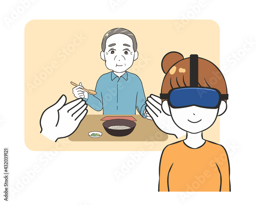 介護体験をする女性性　食事をする男性