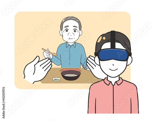 介護体験をする男性　食事をする男性