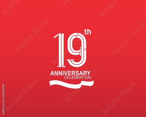 19 anniversary logotype flat design white color isolated on red background. vector can be use for template, company special event and celebration moment © VECTORKURO