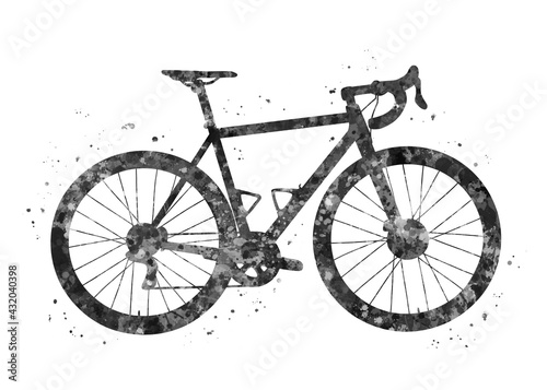 Road bike black and white watercolor art, abstract sport painting. sport art print, watercolor illustration artistic, greyscale, decoration wall art.