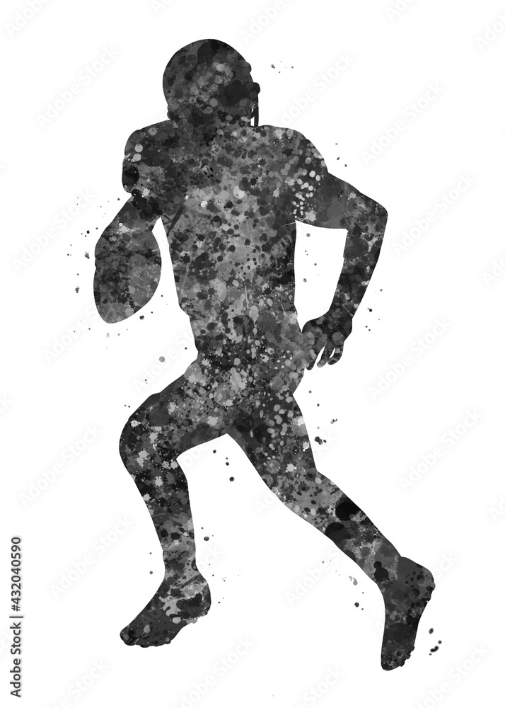 American football player black and white watercolor art, abstract sport painting. sport art print, watercolor illustration artistic, greyscale, decoration wall art. American football player black and white watercolor art, abstract sport painting. sport art print, watercolor illustration artistic, greyscale, decoration wall art.