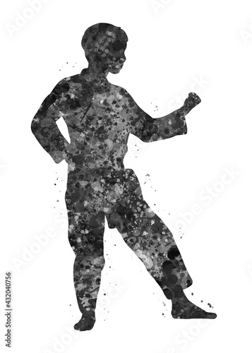 Taekwondo man black and white watercolor art, abstract sport painting. sport art print, watercolor illustration artistic, greyscale, decoration wall art.