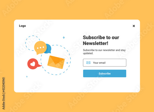 UI design pop up banner of email marketing for subscription to newsletter