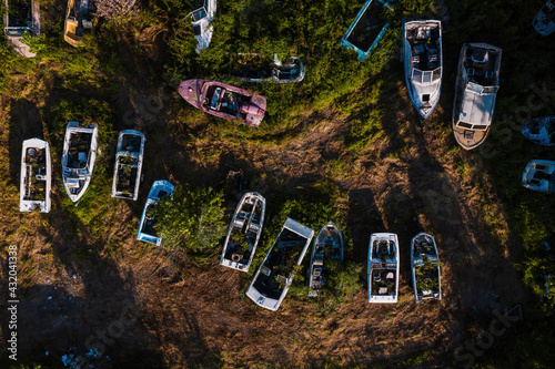 Aerial of Abandoned Boats at Overgrown Marina - Greenup, Kentucky photo