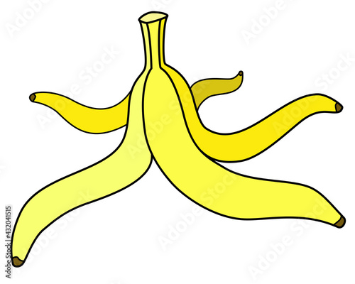 Banana peel - vector full color illustration. Yellow Banana peels, stem stem. Fruit rind on the floor, slip