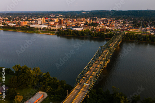 Late Evening Aerial View of Robert C. Byrd Truss Bridge - Ohio River - Huntington, West Virginia photo