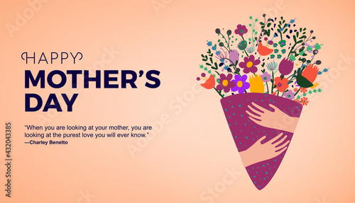 Happy Mother's Day. Perfect for prints, stickers, cards, posters, banners for mother's day. Bouquet of flowers and floral decorative vector elements.