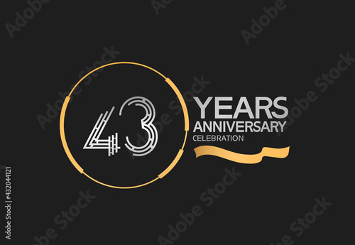 43 years anniversary logotype style with silver and gold color, ring and ribbon. vector design for template company event