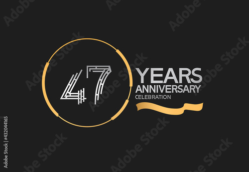 47 years anniversary logotype style with silver and gold color, ring and ribbon. vector design for template company event