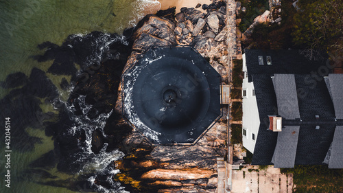 Aerial of Historic New London Harbor Lighthouse - Atlantic Ocean - New London, Connecticut