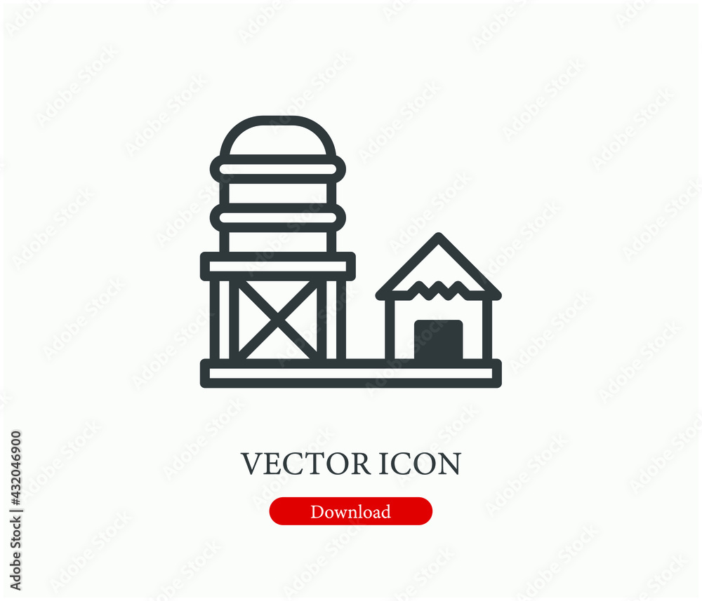 Water tower vector icon.  Editable stroke. Linear style sign for use on web design and mobile apps, logo. Symbol illustration. Pixel vector graphics - Vector