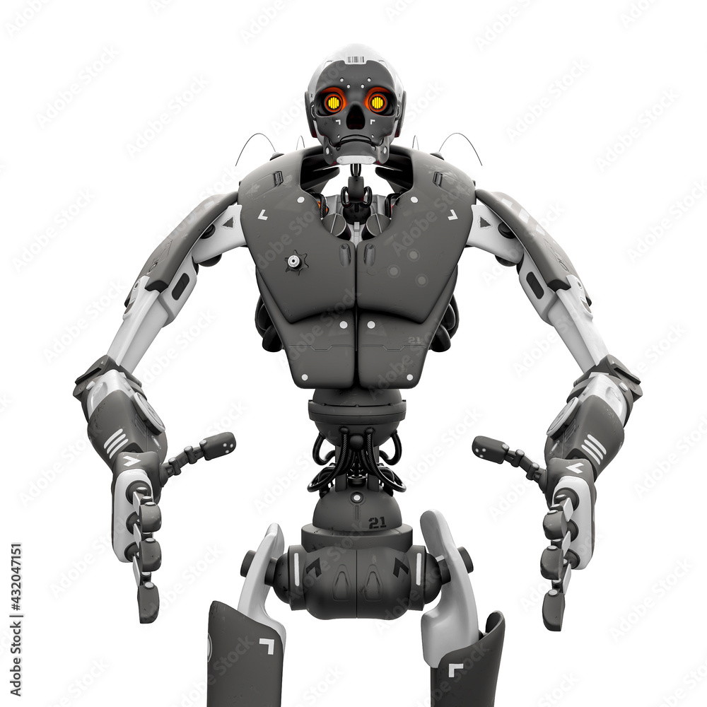 skeleton robot in hip hop pose on white background