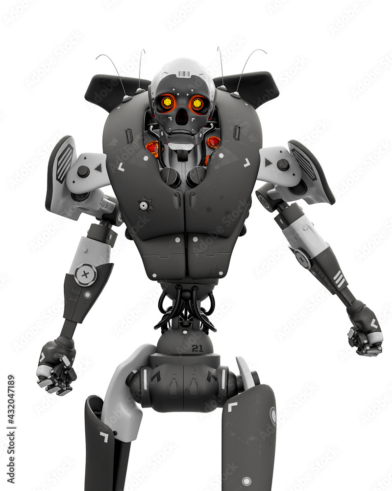 skeleton robot is angry in white background skeleton robot is angry in white background